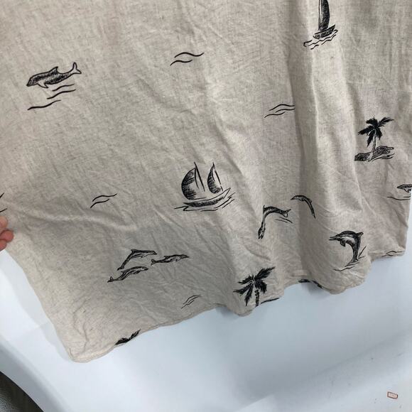 Vintage Connie Choi Beige Black Linen Maxi Dress Dolphin Boat Print Coastal SM - Picture 4 of 8